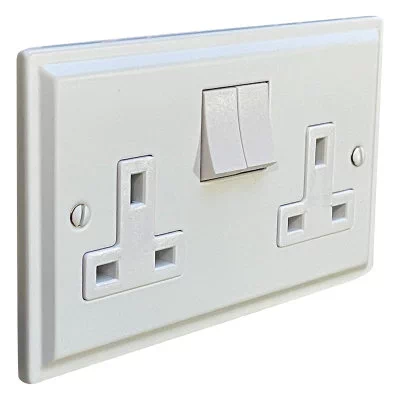 Art Deco Matt White Switched Plug Socket