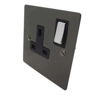 Elite Flat Black with Chrome Switched Plug Socket