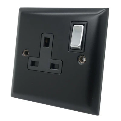 Vogue Matt Black with Chrome Switched Plug Socket