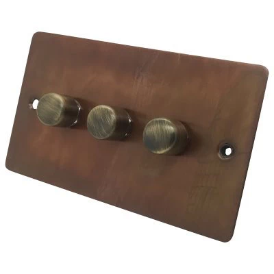 Burnished Flat Burnished Copper LED Dimmer and Push Light Switch Combination