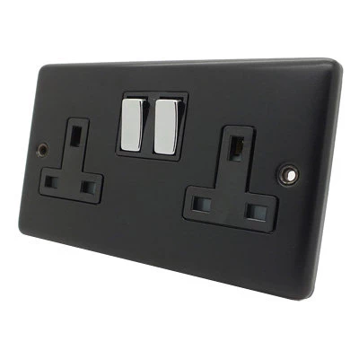 Classical Matt Black with Chrome Switched Plug Socket