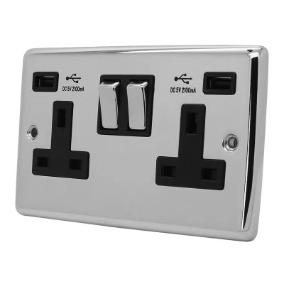 Classical Polished Chrome Plug Socket with USB Charging