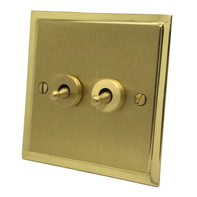 Duo Premier Satin Brass Intermediate Toggle Switch and Toggle Switch Combination Duo Premier Satin Brass Intermediate Toggle Switch and Toggle Switch Combination