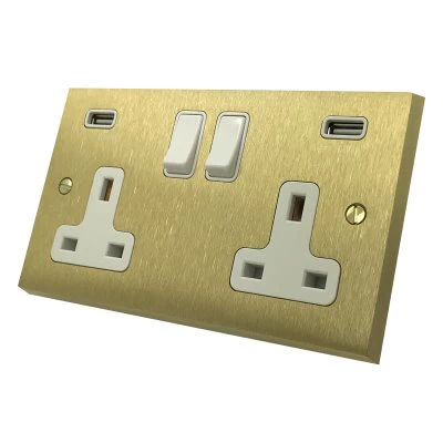 Edwardian Classic Satin Brass Plug Socket with USB Charging