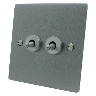 Elite Flat Satin Chrome Intermediate Toggle Switch and Toggle Switch Combination