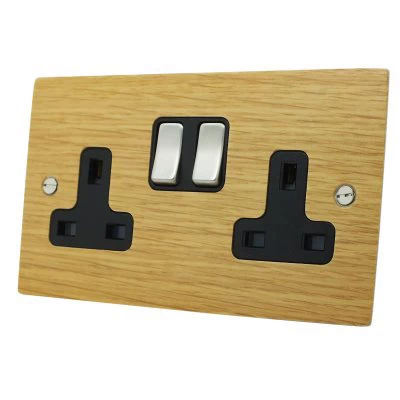 Flat Wood Veneer Oak | Satin Stainless Sockets & Switches