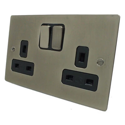 Flatplate Supreme Satin Nickel Switched Plug Socket