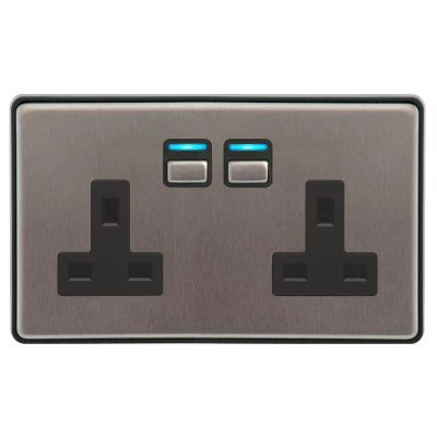 Lightwave Plug Socket (UK) Brushed Steel