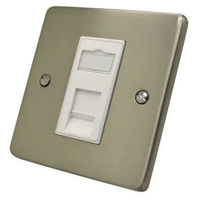 Low Profile Rounded Satin Nickel RJ45 Network Socket