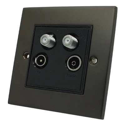 Low Profile Silk Bronze Quad - TV, FM, SKY Socket (F Connector) x 2