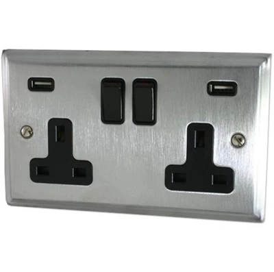 Regent Satin Chrome Plug Socket with USB Charging