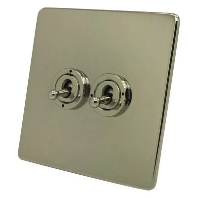 Screwless Supreme Polished Nickel Intermediate Toggle Switch and Toggle Switch Combination