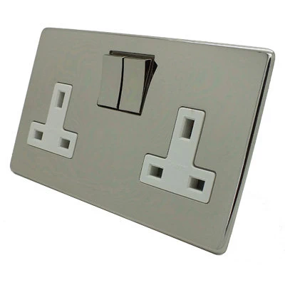 Screwless Supreme Polished Nickel Switched Plug Socket