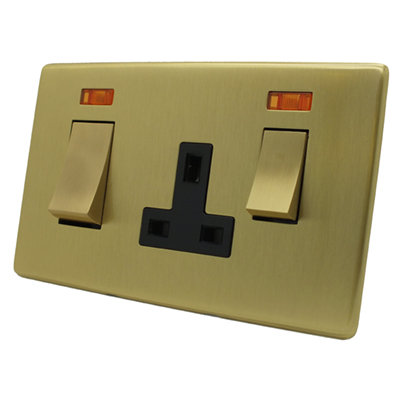 Screwless Supreme Satin Brass Cooker Control (45 Amp Double Pole Switch and 13 Amp Socket)