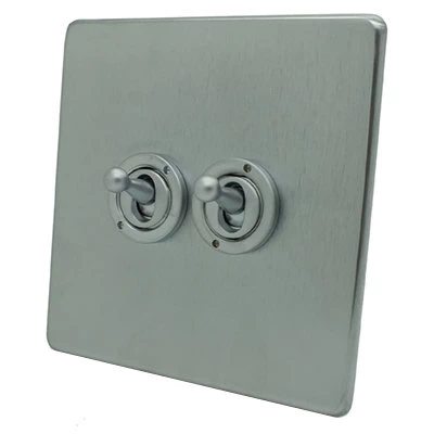 Screwless Supreme Satin Chrome Intermediate Toggle Switch and Toggle Switch Combination