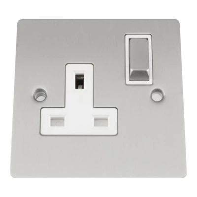 Flat Satin Chrome Switched Plug Socket Flat Satin Chrome Switched Plug Socket