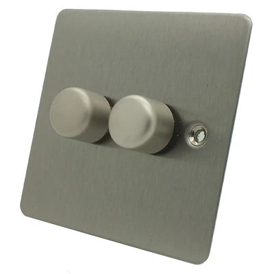 Flat Satin Stainless LED Dimmer and Push Light Switch Combination Flat Satin Stainless LED Dimmer and Push Light Switch Combination