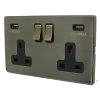 Double 13 Amp Socket with 2 USB Sockets - Black Trim