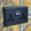 Art Deco Matt Black Switched Plug Socket - 2