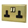 2 Gang 13 Amp Switched Plug Socket : Black Insert