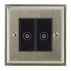 2 Gang Non-Isolated Coaxial TV Socket : Black Insert