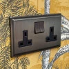Art Deco Screwless Old Bronze Switched Plug Socket - 1
