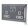 2 Gang - Double 13 Amp Plug Socket with USB A Charging Ports - White Trim