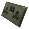 2 Gang - Double socket with on | off switches : Black Trim