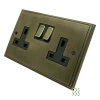 2 Gang - Double socket with on | off switches : Black Trim