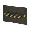 4 Gang 20 Amp 2 Way Toggle (Dolly) Light Switches - Brass Toggles