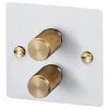 2 Gang 100W 2 Way LED Dimmer (60 - 250W) - Brass Controls