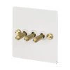 3 Gang 20 Amp 2 Way Toggle (Dolly) Light Switches - Brass Toggles