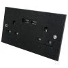 Double 13 Amp Socket with 2 usb A Charging Ports - Black Trim