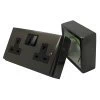 Bronze - Double (2 Gang) Metal Clad Surface Mount Box with PVC inner pattress - 35mm Depth