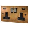 Double Socket with 2 USB A Charging Ports - Black Nickel