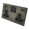 Double Socket with 2 USB A Charging Ports - Black Switch