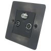 TV Aerial Socket, Satellite F Connector (SKY) and FM Aerial Socket combined on one plate - Black Trim