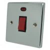 Single Plate - 1 Gang with Neon - Used for shower and cooker circuits. Switches both live and neutral poles : Black Trim