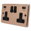 Double Socket with USB A Charging Ports - Black Trim