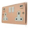 Double Socket with USB A Charging Ports - White Trim