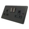 2 Gang - Double 13 Amp Switched Plug Socket - Black Nickel Switches