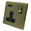 Single13 Amp Plug Socket With USB A Charging Port - Black Trim