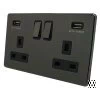 13 Amp Double Socket With 2 usb A Charging Ports - Black Trim