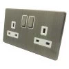 2 Gang - Double 13 Amp Switched Plug Socket : White Trim Contemporary Screwless Brushed Nickel Switched Plug Socket