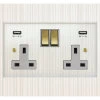 Double 13 Amp Socket with 2 USB A Charging Ports - White Trim