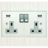 Double 13 Amp Socket with 2 USB A Charging Ports - White Trim