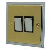 2 Gang - Twin light switch will work on one way or two way circuits : Black Trim