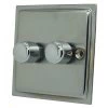 2 Gang 2 Way 400W Dimmer - Push to switch on | off, turn to dim. Each dimmer will control 400W of standard lights or 200W of halogen lights