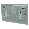 2 Gang - Double 13 Amp Plug Socket with 2 USB A Charging Ports : White Trim
