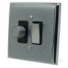 2 Gang Combination : 1 x 400w 2 Way Dimmer Switch + 1 x 20amp 2 Way Light Switch : Black Trim Duo Premier Plus Satin Chrome (Cast) Dimmer and Light Switch Combination